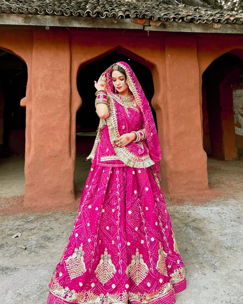 Bandhani Poshak in Rani Pink Colour