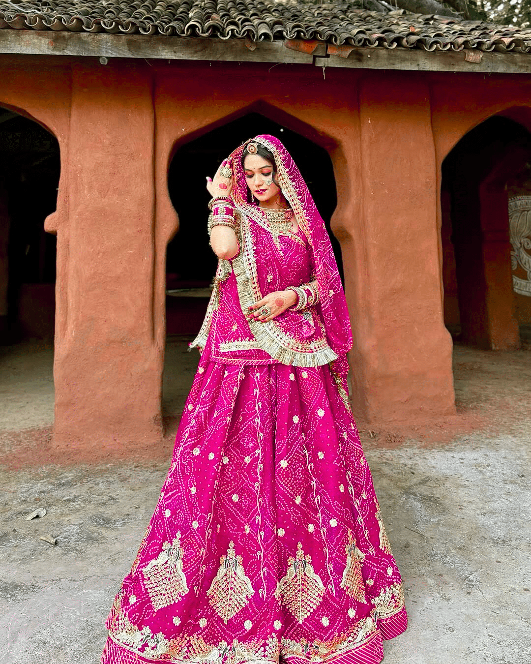 Bandhani Poshak in Rani Pink Colour Bandhani Poshak in Rani Pink Colour