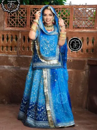Double Shaded Blue Colour Crep Rajputi Poshak
