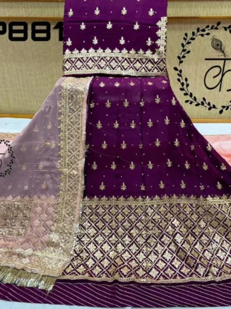 Beautiful Simple Designer Poshak in Contrass - Wine