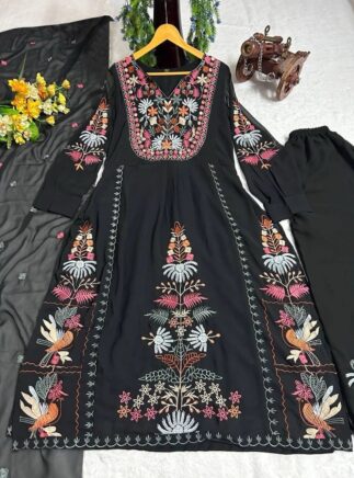 Black Kurta Palazzo Dupatta Set for Women