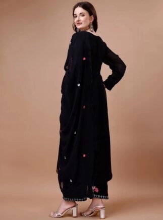 Black Kurta Palazzo Dupatta Set for Women