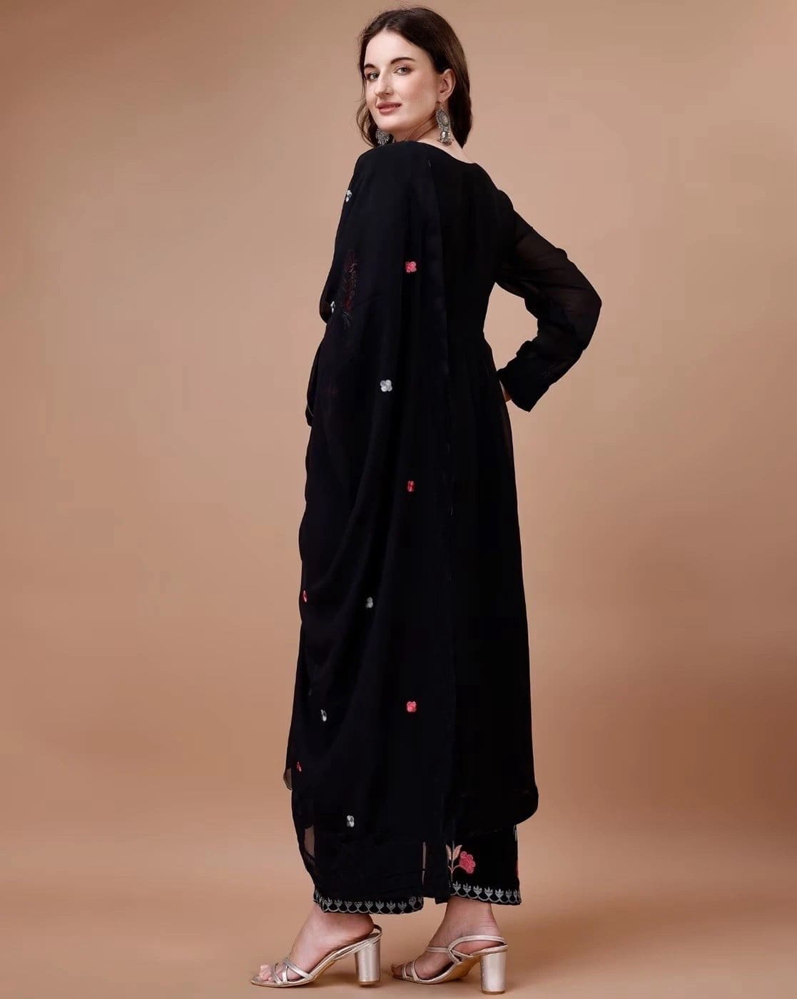 Black Kurta Palazzo Dupatta Set for Women Black Kurta Palazzo Dupatta Set for Women