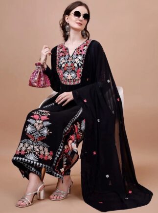 Black Kurta Palazzo Dupatta Set for Women