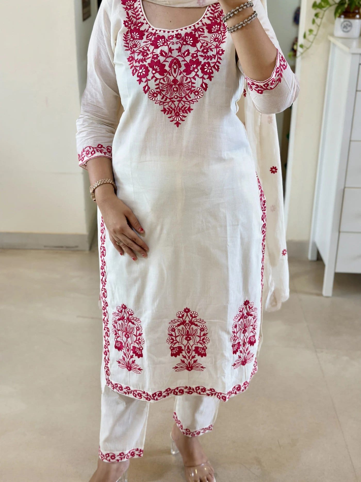 off white kurta set with dupatta off white kurta set with dupatta