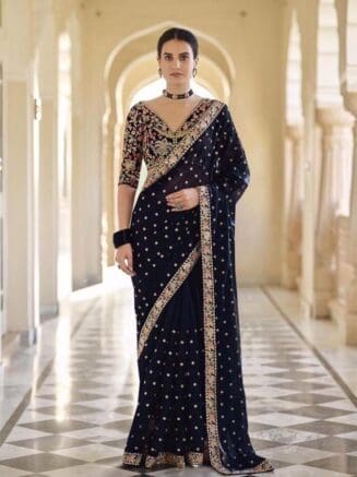 Buy Beautiful Black Saree with Blouse for Women