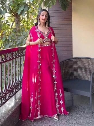 Pink Mirror Work Plazzo Set for Women