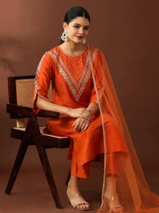 Orange kurta set for women