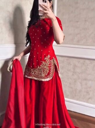 Buy Bright Red Trendy Top & Sharara Set for Women in India