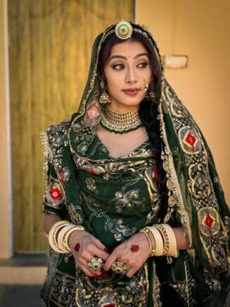Dark Green Heavy Flair Bridal New Rajputi Poshak