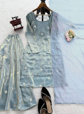 Fandy Silk Designer Suit Set with Plazo & Dupatta – Festive & Party Wear | RjPoshak