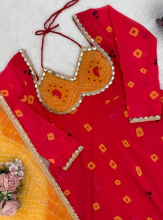 Red Digital Print Anarkali Suit Set with Dupatta – Festive Wear | RjPoshak