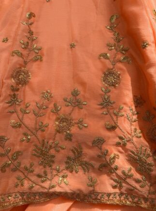 Peach Designer Gown with Lehenga Set for Wedding & Party Wear | RjPoshak