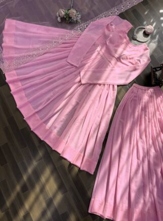 Buy Pink Georgette Anarkali Plazo Suit with Dupatta