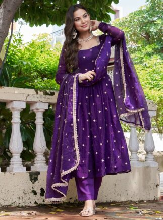 Purple Designer Suit Set with Dupatta – Party Wear | RjPoshak