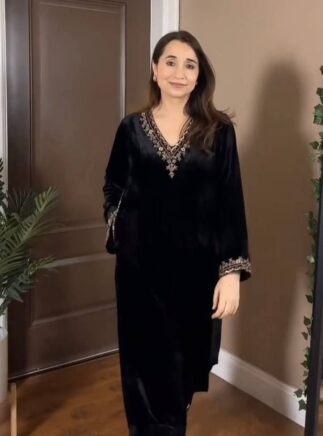 Black Velvet Designer Kurta Set – Party & Festive Wear | RjPoshak