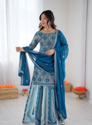 Blue Faux Georgette Lehenga Choli with Dupatta – Thread & Sequence Work Festive Wear | RjPoshak