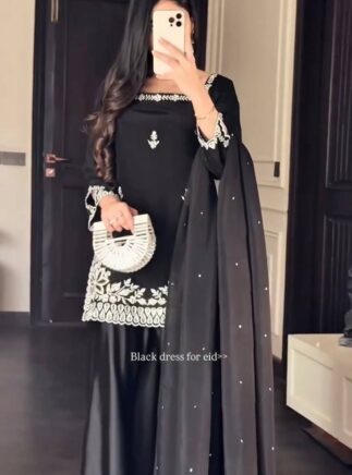 Black Natural Crepe Palazzo Set with Dupatta – Elegant Festive Wear for Women RjPoshak