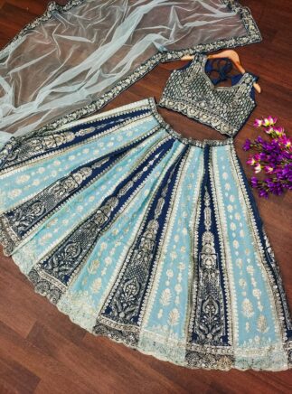 Teal Blue Embroidered Lehenga Choli with Net Dupatta | Wedding & Festive Wear RjPoshak