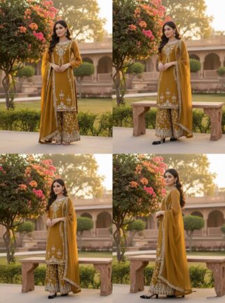 Mustard Palazzo Set for Women with Dupatta RjPoshak