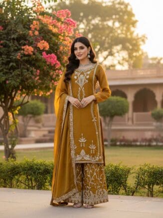 Home 26 Mustard Palazzo Set for Women with Dupatta RjPoshak