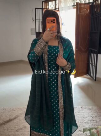 Green Silk Kurta Pant Set with Dupatta for Women-RjPoshak