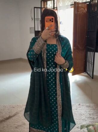 Home 25 Green Silk Kurta Pant Set with Dupatta for Women-RjPoshak