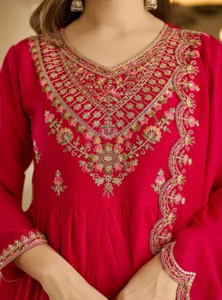 Pink Embroidered Anarkali Pant Dupatta Set – RjPoshak