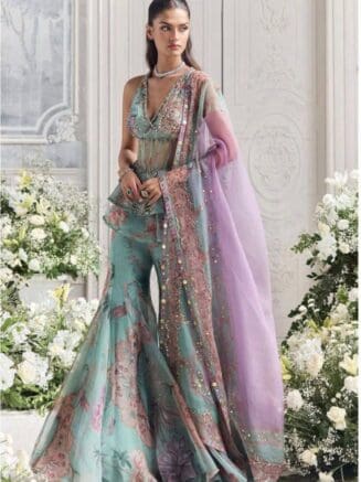 Sky Blue Digital Print Faux Georgette Top Palazzo Set with Dupatta – Party & Festive Wear | RjPoshak
