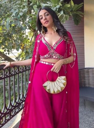Pink Mirror Work Georgette Lehenga Choli with Shrug – Party & Festive Wear | RjPoshak