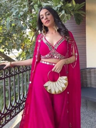 Pink Mirror Work Georgette Lehenga Choli with Shrug – Party & Festive Wear | RjPoshak