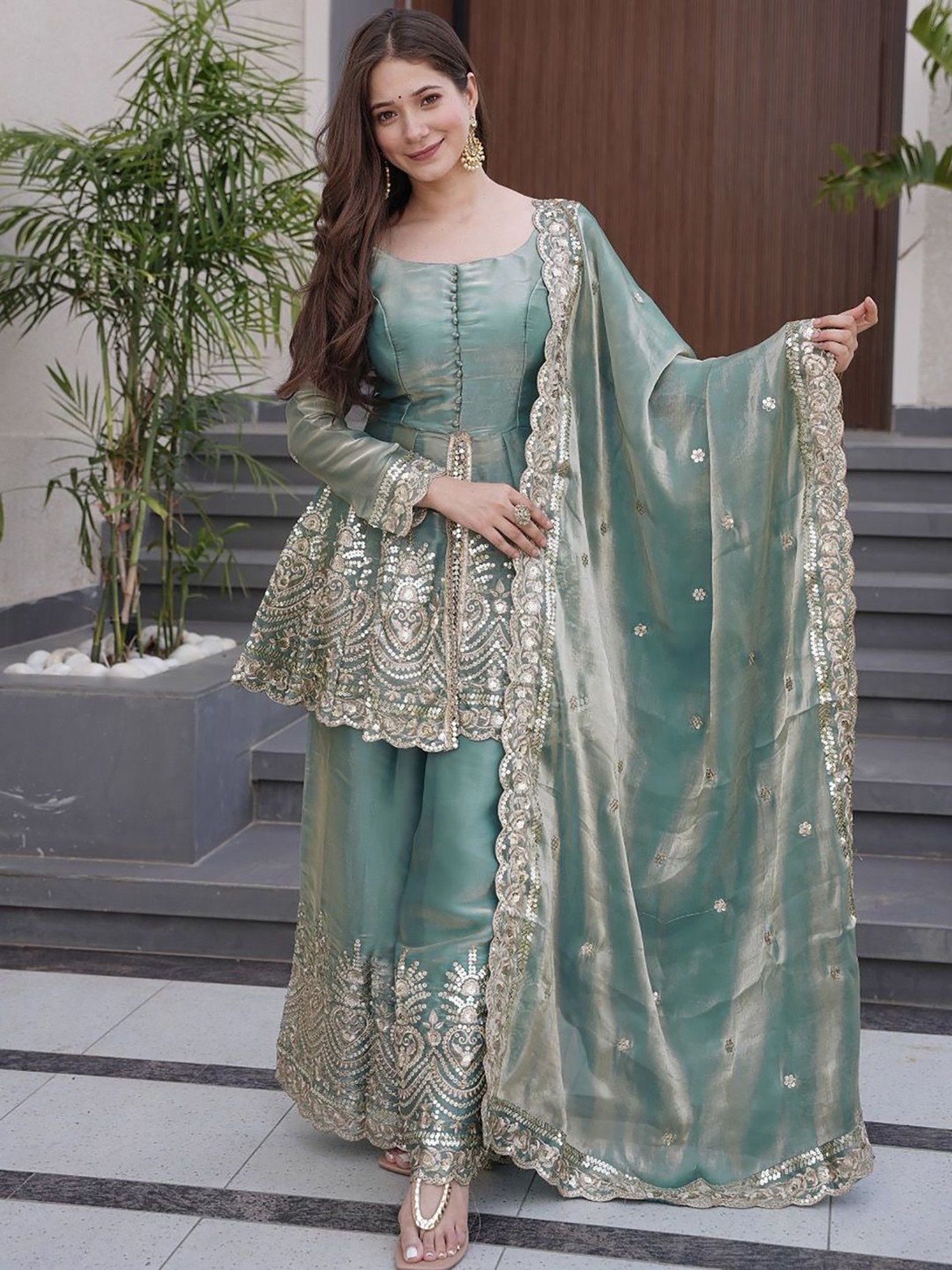 photo_2_2026-02-17_21-00-16 Firozi Fandy Sharara Suit Set with Embroidered Kurta & Dupatta – Premium Sky Blue Festive Wear RjPoshak