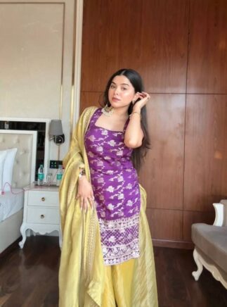 Designer Jacquard Kurta Palazzo Set with Embroidered Dupatta-RjPoshak