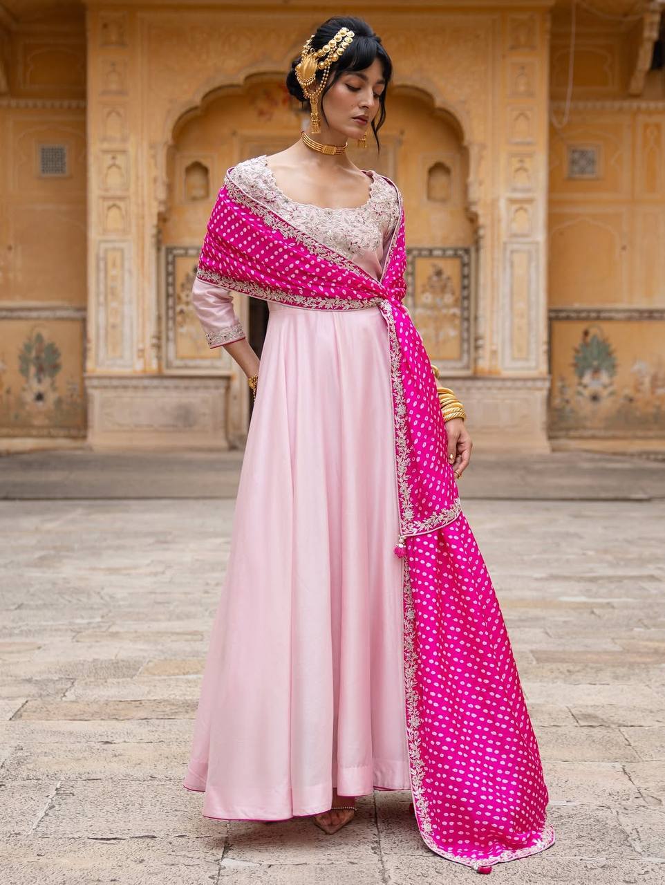 photo_2_2026-02-22_10-07-42 Natural Crepe Silk Gown Pant Set with Printed Dupatta-RjPoshak