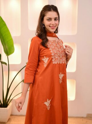 Orange Embroidered Kurta Pant Dupatta Set – RjPoshak