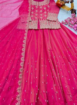 Pink Pushkar Roman Silk Lehenga Choli Set with Twill Net Dupatta | Ready To Wear RjPoshak