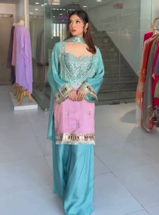 Designer Kurti Palazzo Set with Mirror Work for Women With RjPoshak