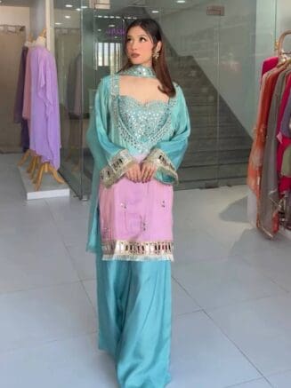 Designer Kurti Palazzo Set with Mirror Work for Women With RjPoshak