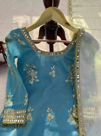 RjPoshak Fendy Silk Kurta Palazzo Set with Real Mirror Work Dupatta