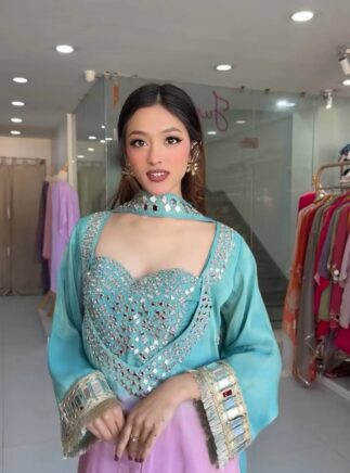 Designer Kurti Palazzo Set with Mirror Work for Women With RjPoshak