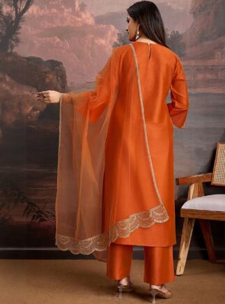Orange Embroidered Kurta Pant Dupatta Set for Women – RjPoshak