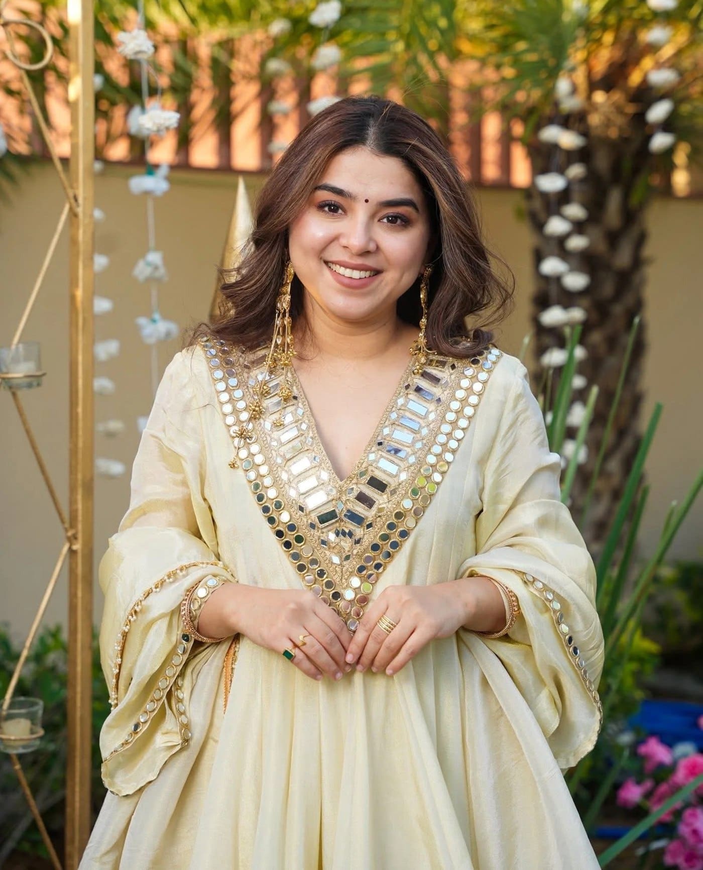 photo_5_2026-02-17_21-10-17 Off-White French Crepe Kurta Palazzo Set with Dupatta – Mirror Embroidered Festive Wear | RjPoshak