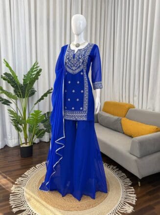 Designer Blue Sharara Set with Dupatta – Wedding & Party Wear | RjPoshak