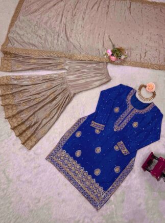 Buy Designer Chinon Silk Sharara Set with Dupatta | RjPoshak