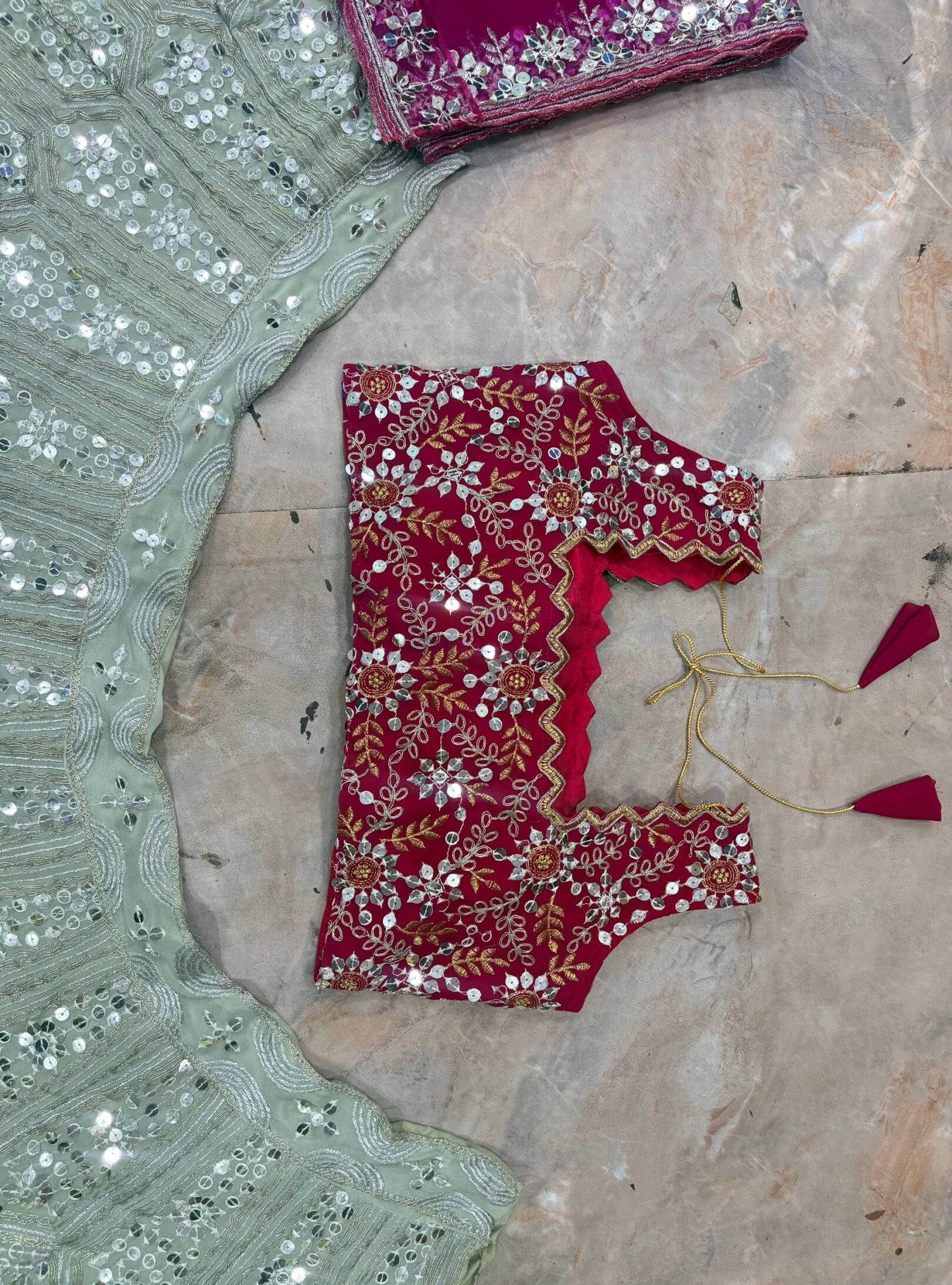 Faux Georgette Embroidered Lehenga Set with Dupatta – Heavy Flared Wedding Wear | RjPoshak