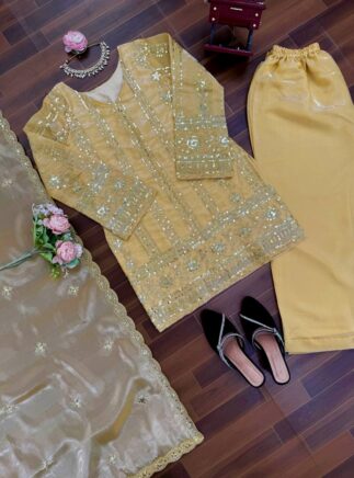 Designer JMC Silk Plazzo Set for Women with Dupatta – Thread Sequins Work Ethnic Wear | RjPoshak