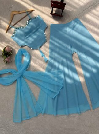 Designer Mirror Work Sharara Set in Faux Georgette – RjPoshak