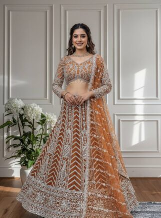 Online Rust Orange Designer Lehenga Choli with Dupatta- RjPoshak