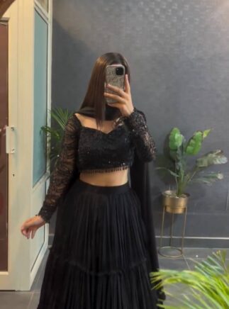 Buy Black Ruffle Style Georgette Lehenga Choli- RjPoshak