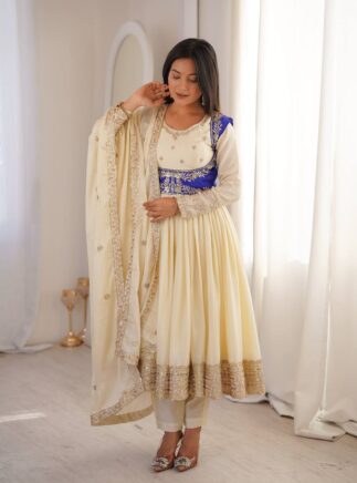 Designer Chinon Silk Anarkali Suit with Koti & Dupatta for Women – RjPoshak